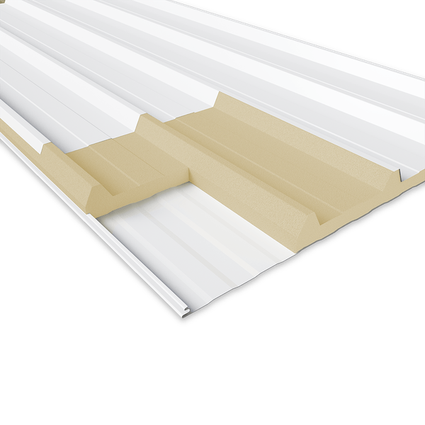 Isotelha 5 Trapézios Térmica Sanduíche Branco Neve c/ Encaixe p/ Clip Solar– núcleo em PIR 30 mm - Aço 0,43mm