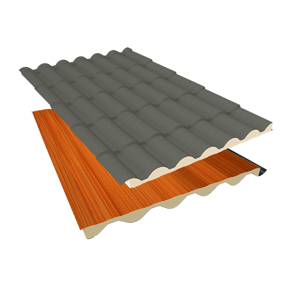 Isotelha Colonial Térmica Sanduíche Cinza Ardósia com Forro Madeira Escura - núcleo em PIR 40mm